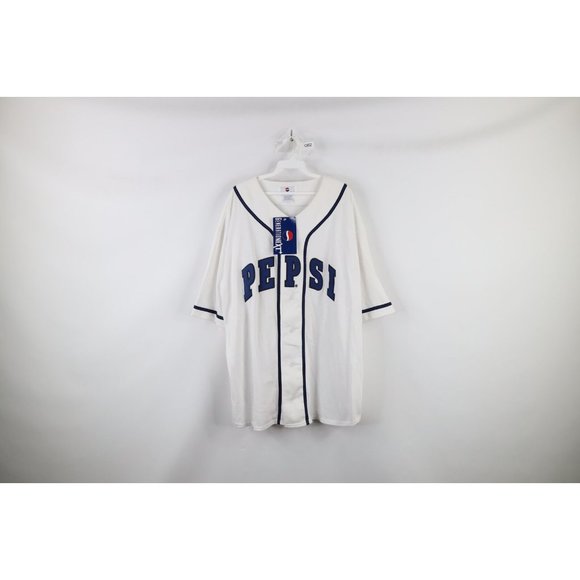NOS Vintage 90s Pepsi Mens L / XL Spell Out Block Letter Baseball Jersey White - Picture 1 of 11